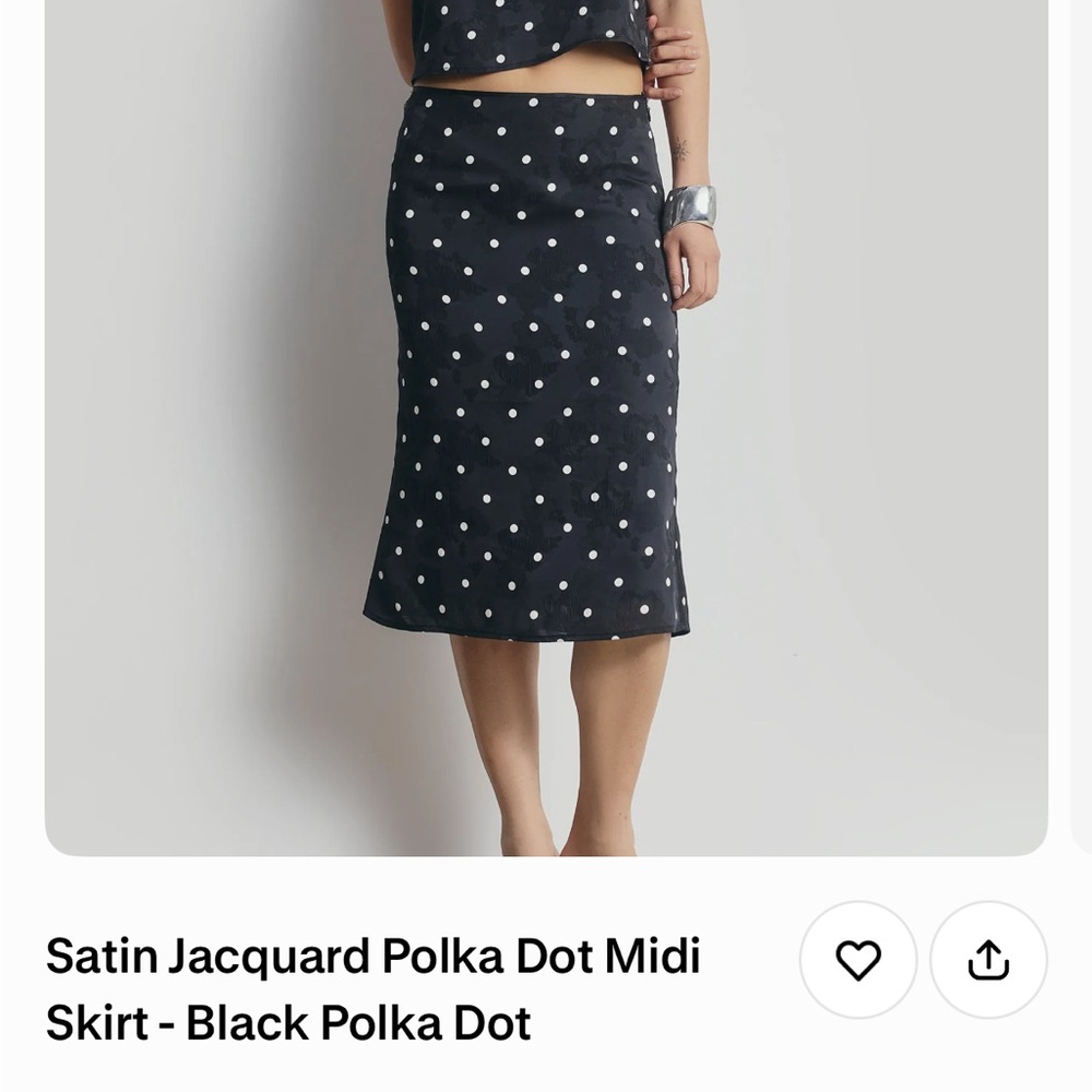 Because of Alice Black Polka Dot Satin Midi Skirt